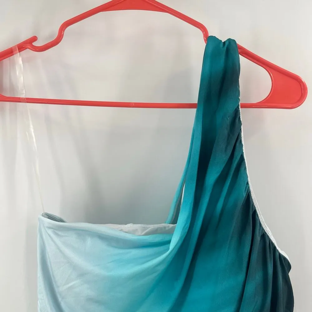 La Blanca Swimsuit Size 12 Ocean One Shoulder One Piece Ombre Shirred Blue NWT - Image 8
