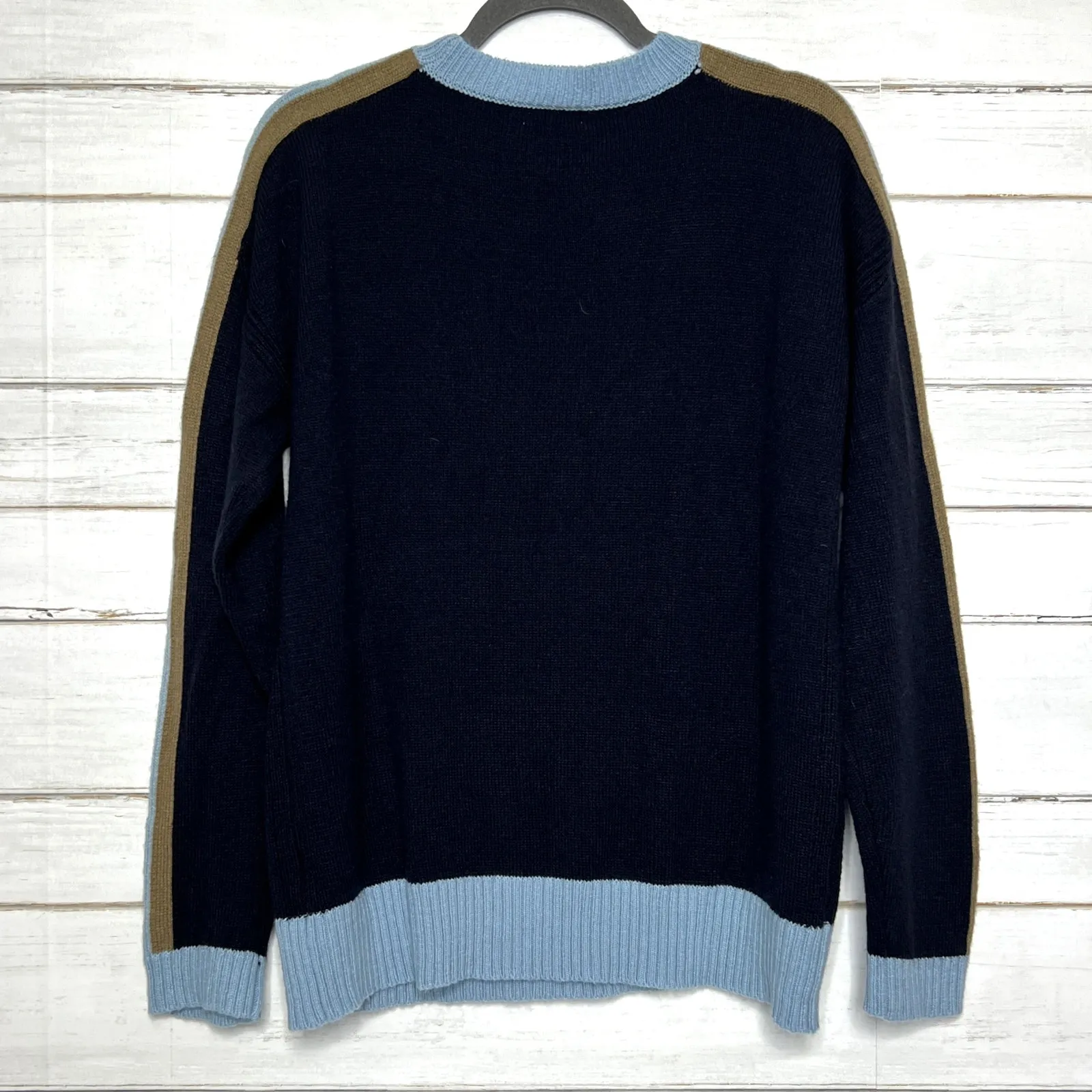Easel Bon Jour Mon Ami Heart Sweater Small Navy Blue Knit Pullover - Image 3