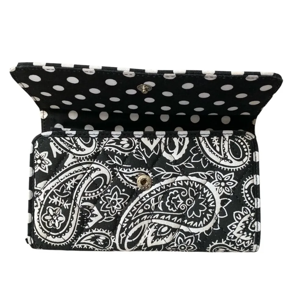 women's black white floral paisley folding wallet cards checkbook - Image 3