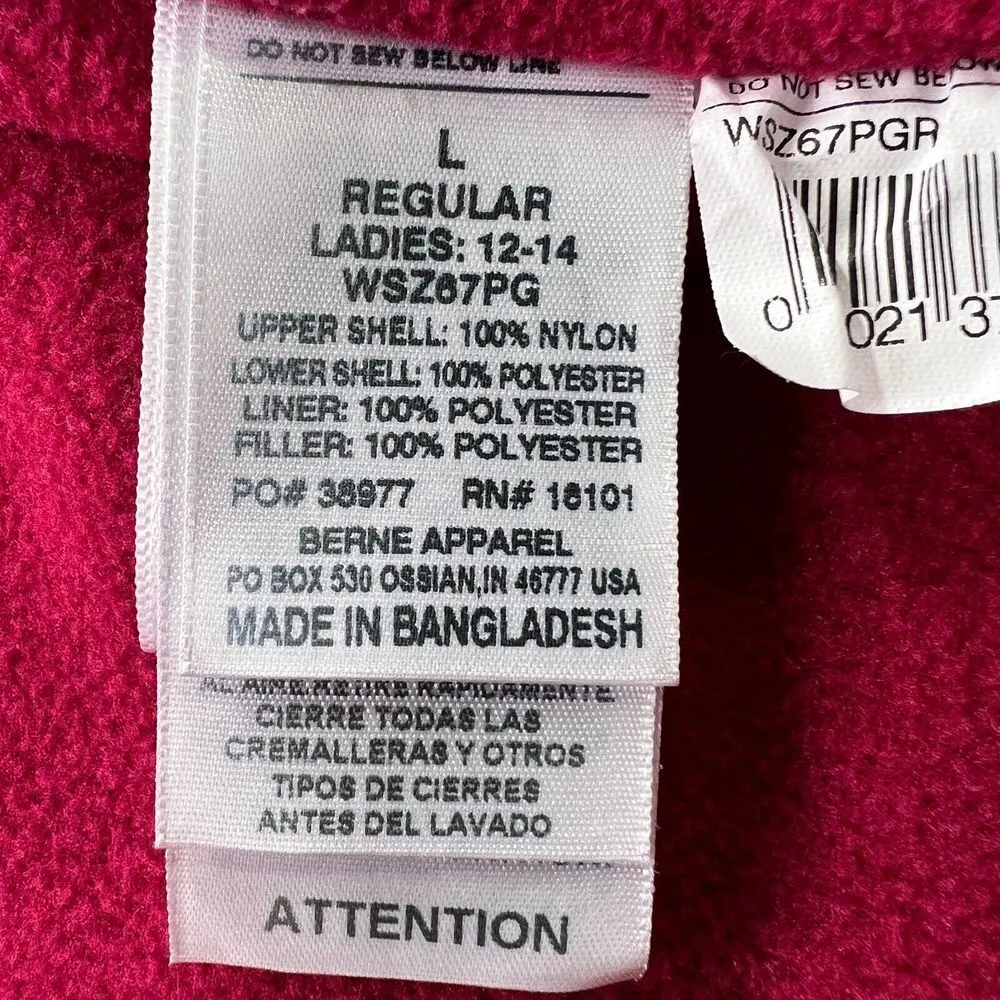 Berne Fleece Floral Quilted Full Zip Jacket Womens Large Pink Soft Cozy Outdoors - Image 6