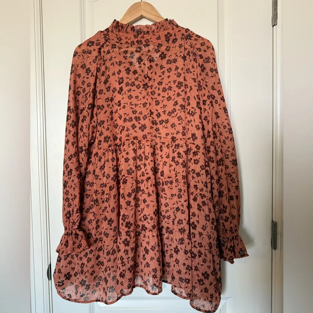 Dress Forum Los Angeles Dress Size M Orange Rust Baby Doll Boho‎ Floral Tiered - Image 4