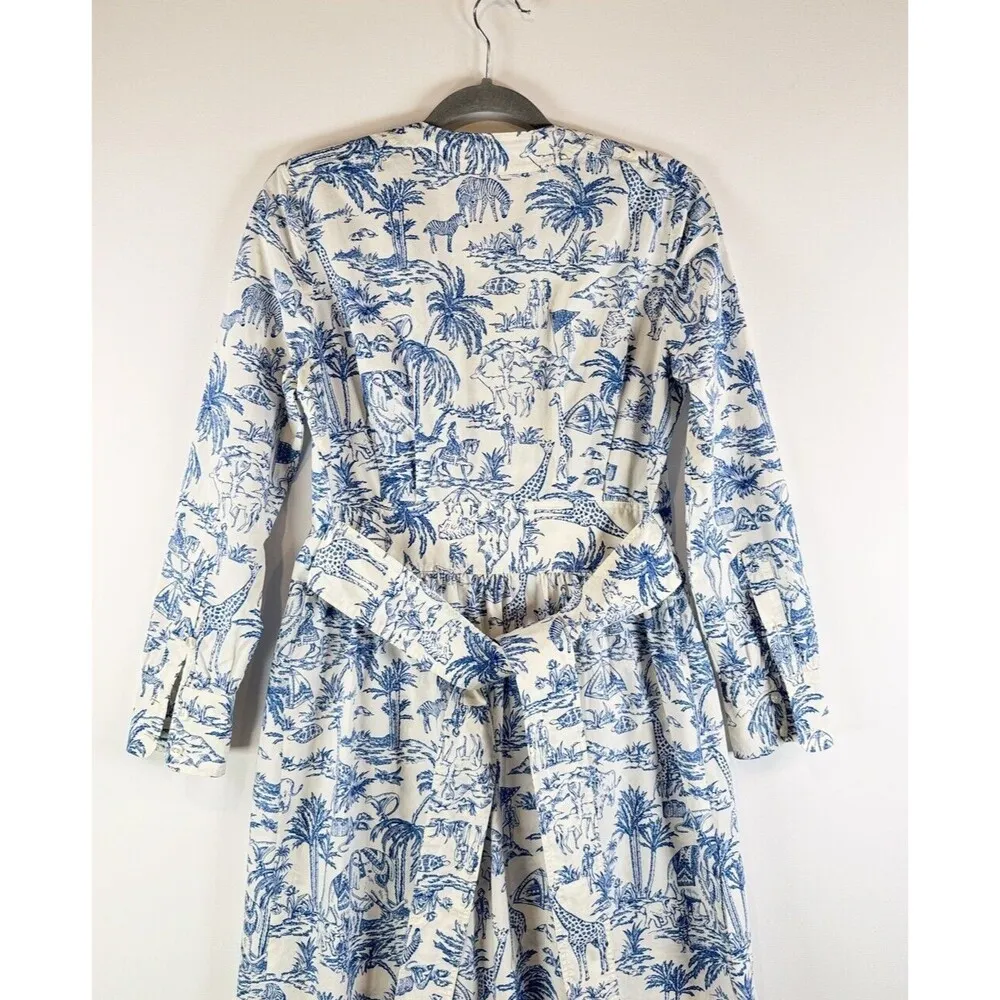Tory Burch Dress Blue Far And Away Mini Joy De Toile Shirtdress Safari Size 2 - Image 9