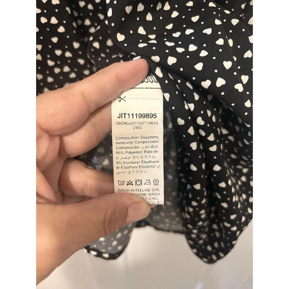 EMERY ROSE Heart & Polka Dot Dress Short Sleeve Ruffle Black White Size Large - Image 3