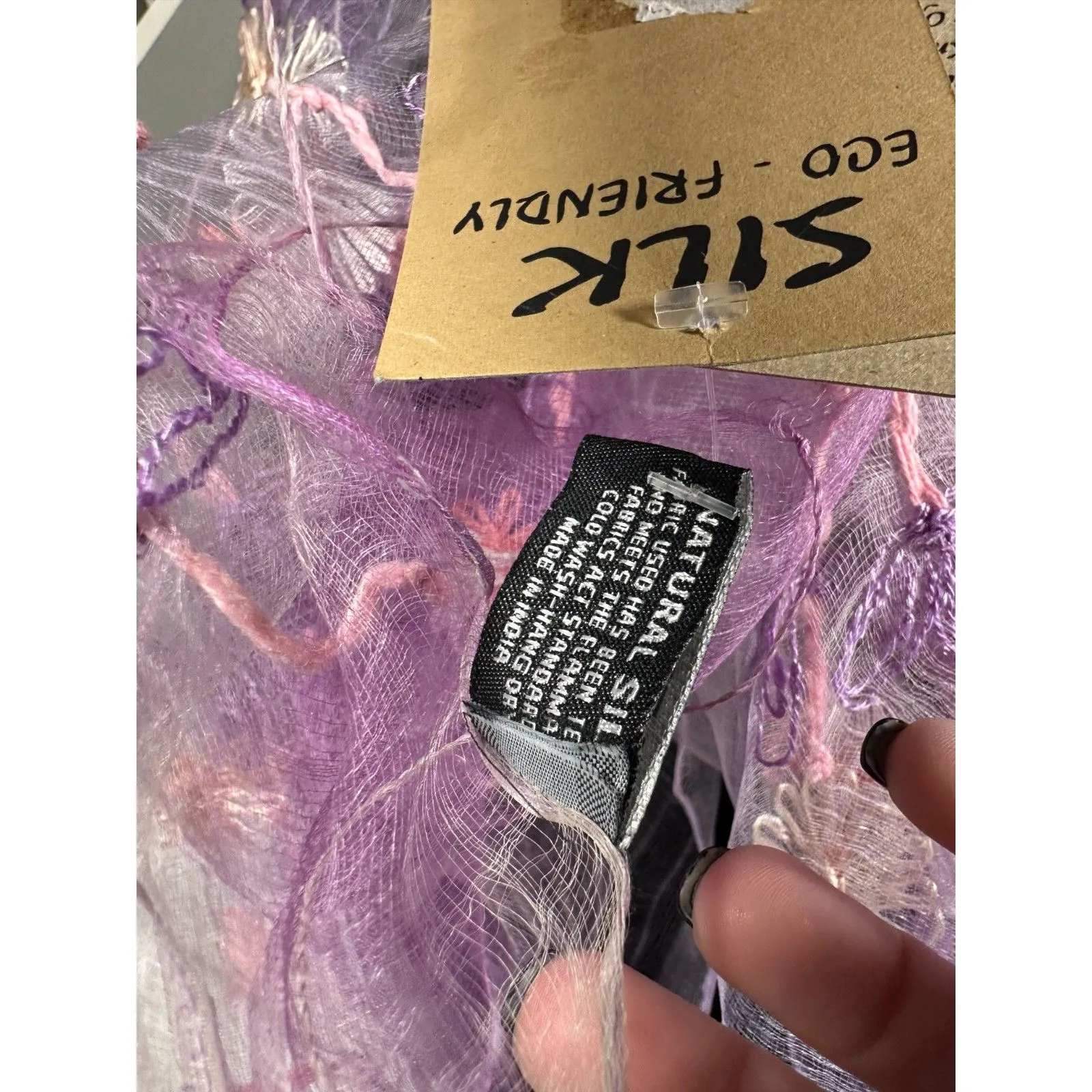 Fleurs Silk Hand Loomed Hand Dyed Artisan Floral Embroidered Sheer Scarf NEW - Image 3