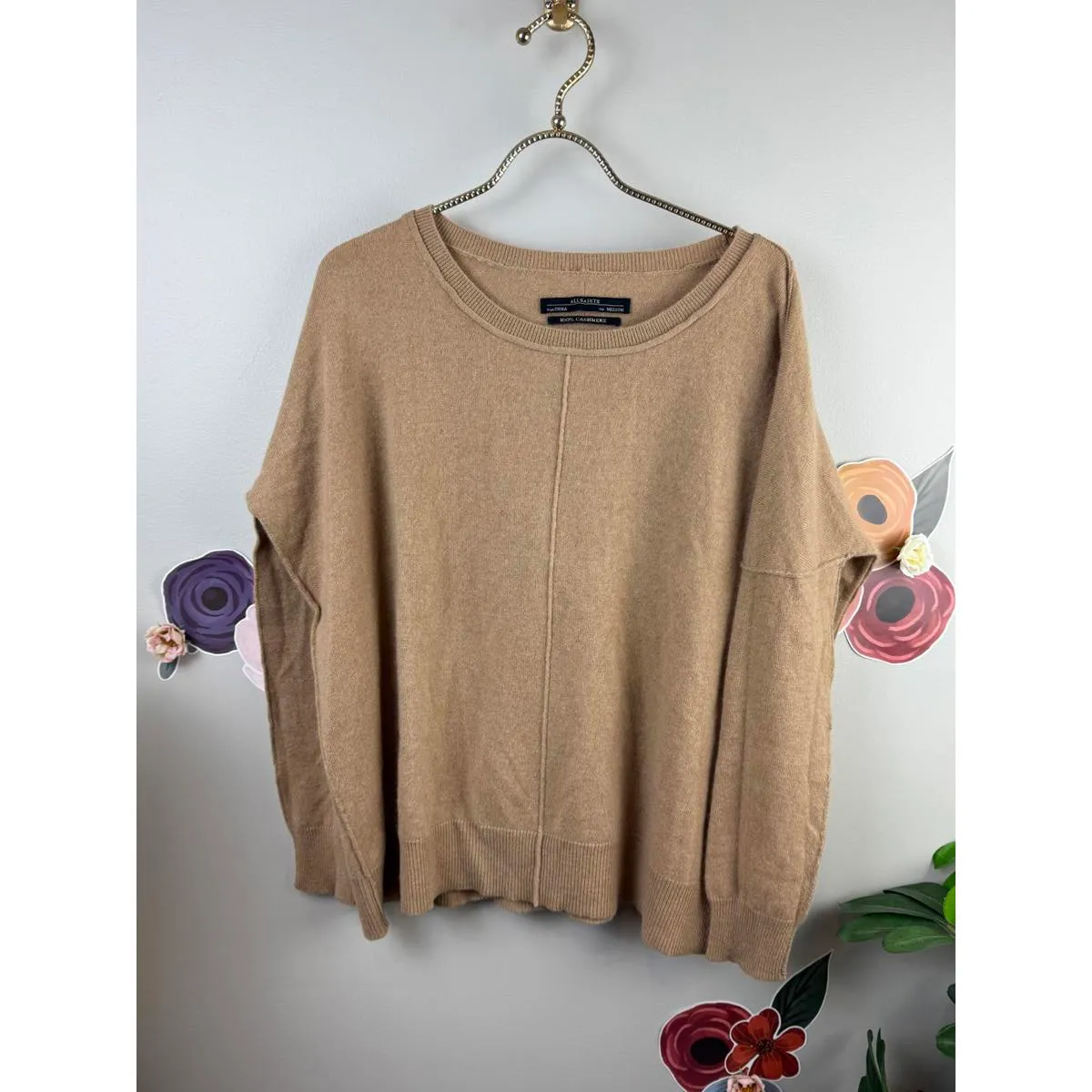 AllSaints 100% Cashmere Tan Relaxed Fit Sweater - Size - Medium - Image 5