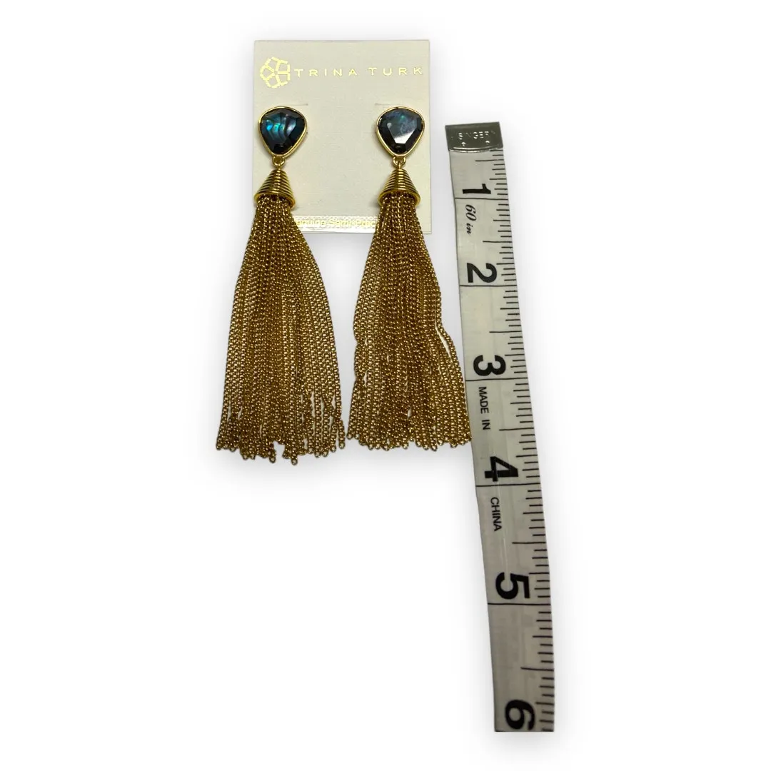 Trina Turk Gold Tone Tassel Earrings‎ Semi Precious Stones Pierced NEW - Image 4