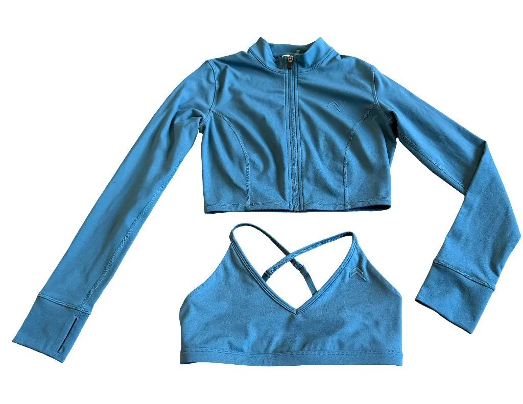 Oner Active Two Piece Workout Top Set Sports Bra Zip Jacket Sweater Size Small - Image 1