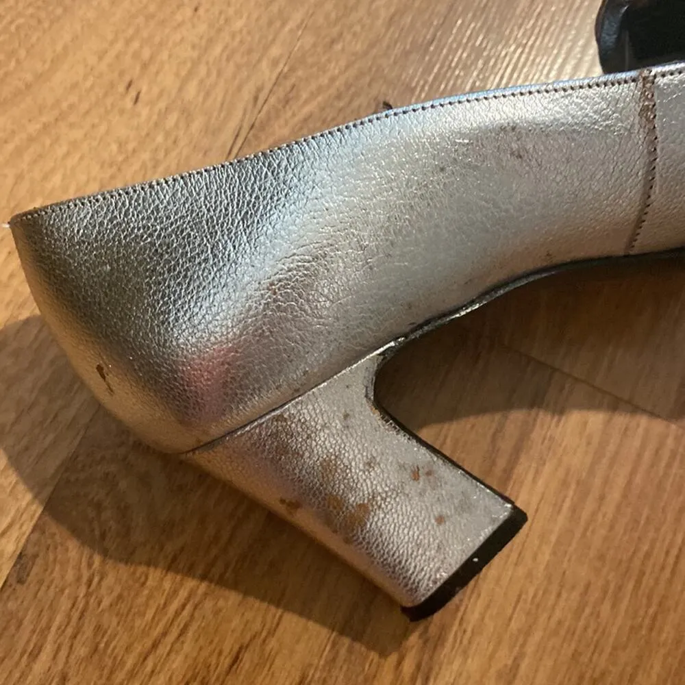 May Company California Silver Metallic Vintage Bow Heels Size 8 Narrow Women’s - Image 5
