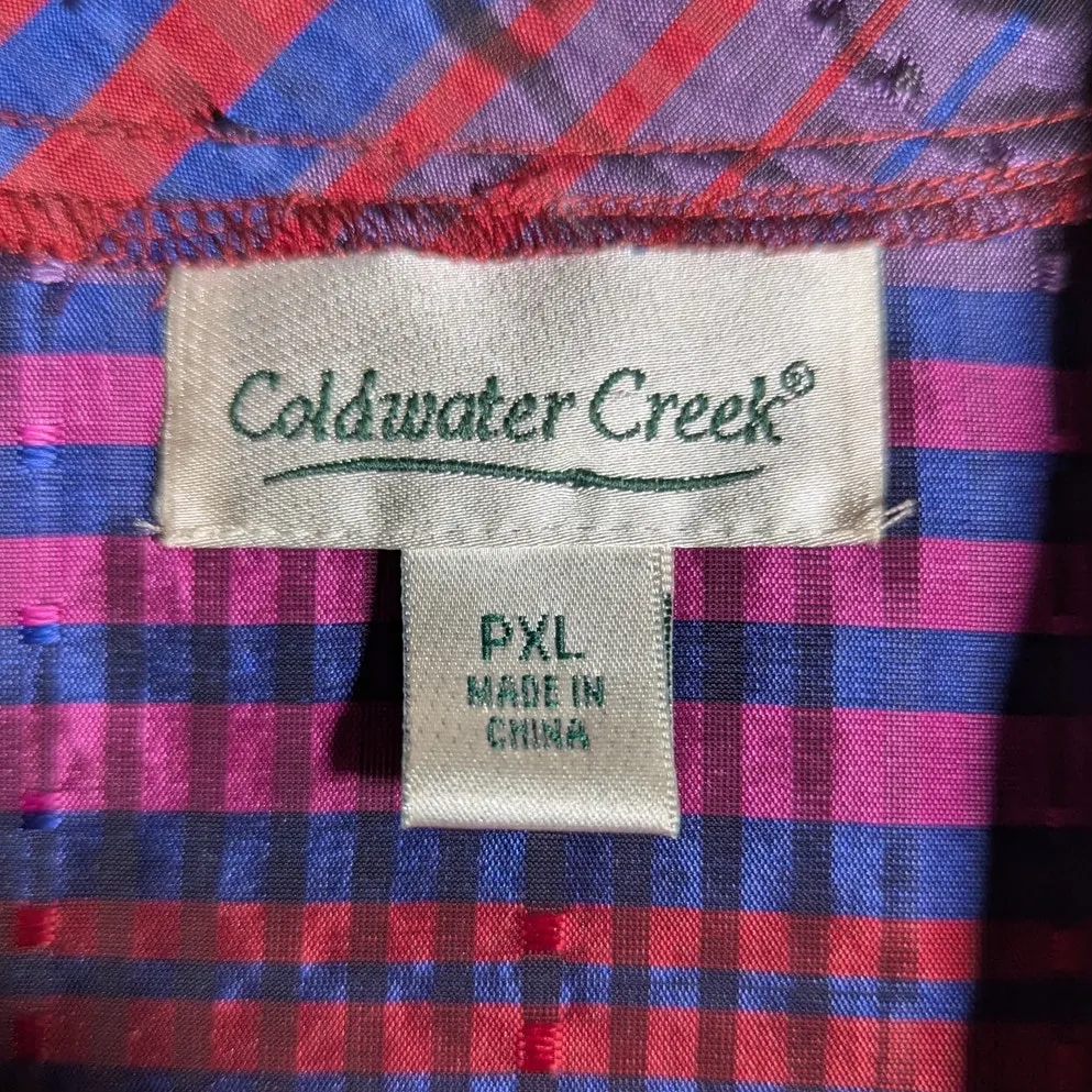 Vtg Y2K Coldwater Creek Bright Fuchsia Pink Purple Zip Front Silk Blend Top P XL Size undefined - Image 5