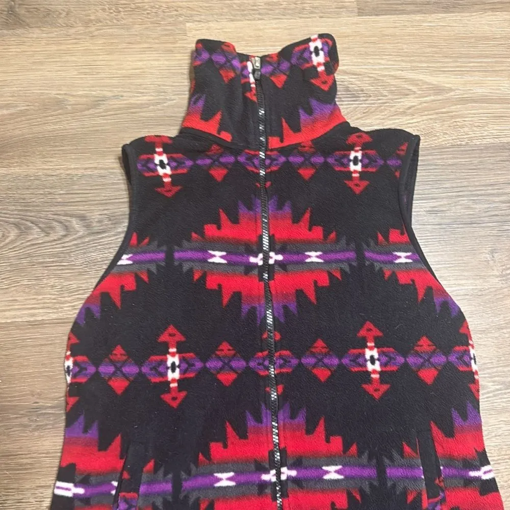 Chaps Sport Womens Aztec Navajo Fleece Vest zip up Jacket Tribal Western L - Image 2