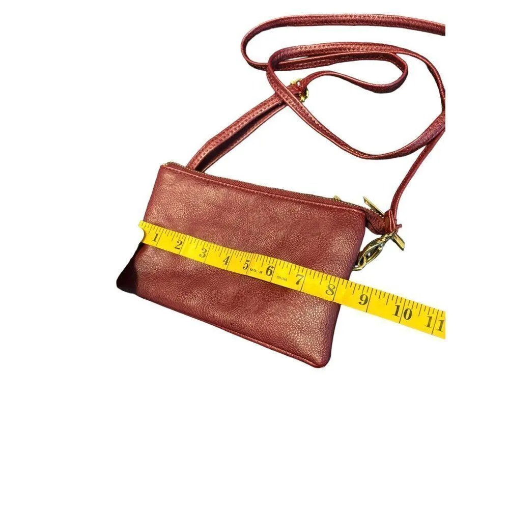 Wine Red faux leather Crossbody Bag With Gold Accents & Adjustable Strap Wine Re - Image 3