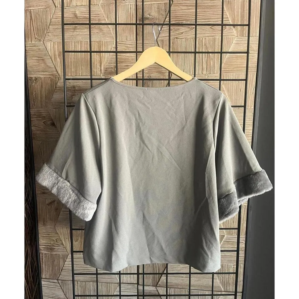 Zara Womens Brown / Olive Sz Medium Short Sleeve Faux Fur - Image 4