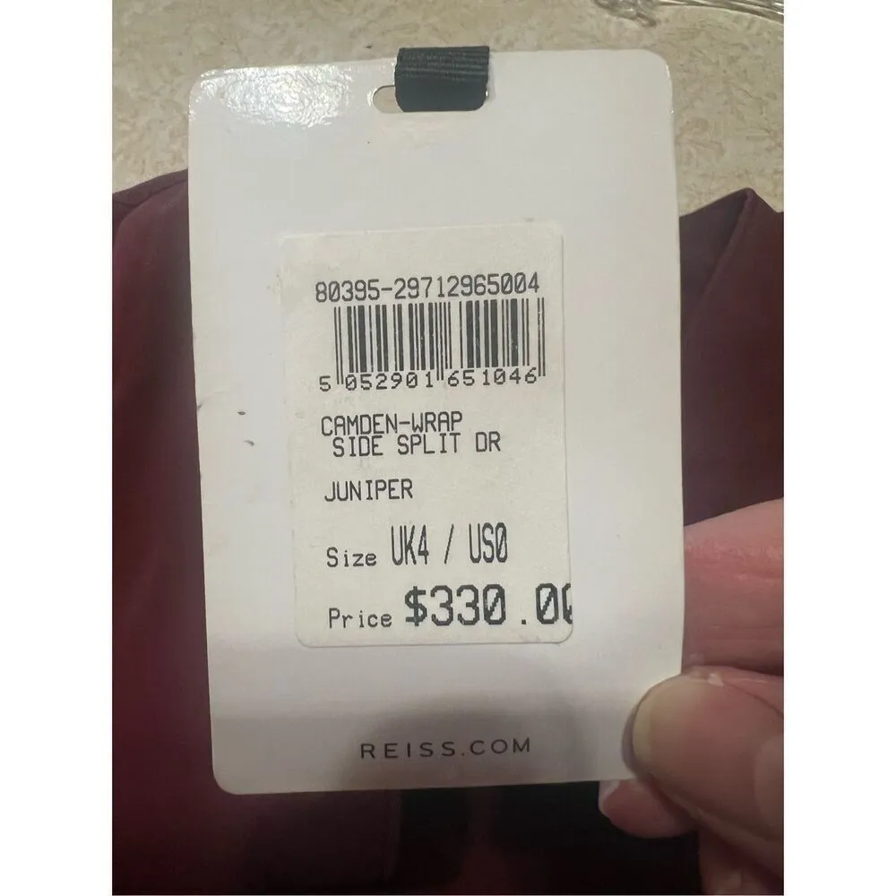 Reiss Camden Wine Color Faux Wrap Back Button Classic Dress Sz 0 NWT - Image 4