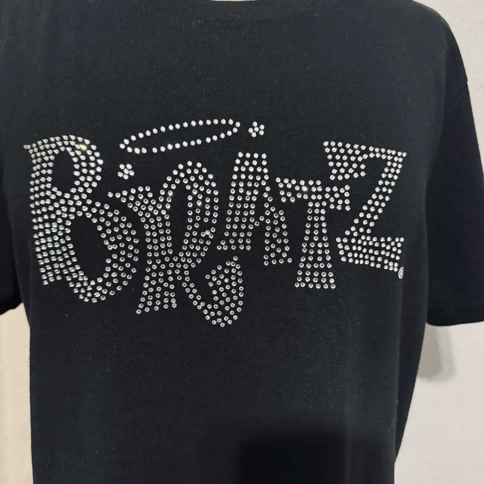 Bratz Women Black Silver Rhinestone Bling Spell Out Retro Y2K Style Top XL - Image 2