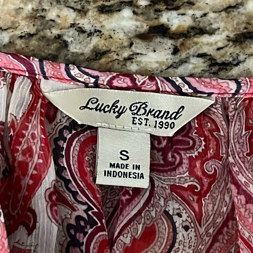 Lucky Brand Paisley Sheer Long Sleeve Boho Tunic Top Women’s S Peasant Blouse - Image 7