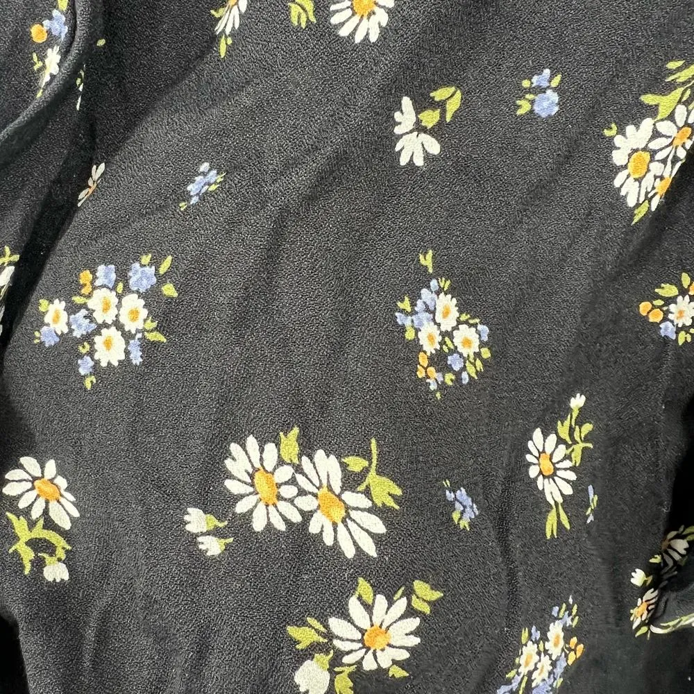 Reformation Janine mini dress daisy print black floral cap sleeved bow size 2 - Image 9