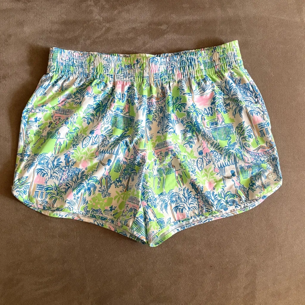 Lilly Pulitzer Backcourt Athletic Shorts Serving It Up Blue Green size medium - Image 2