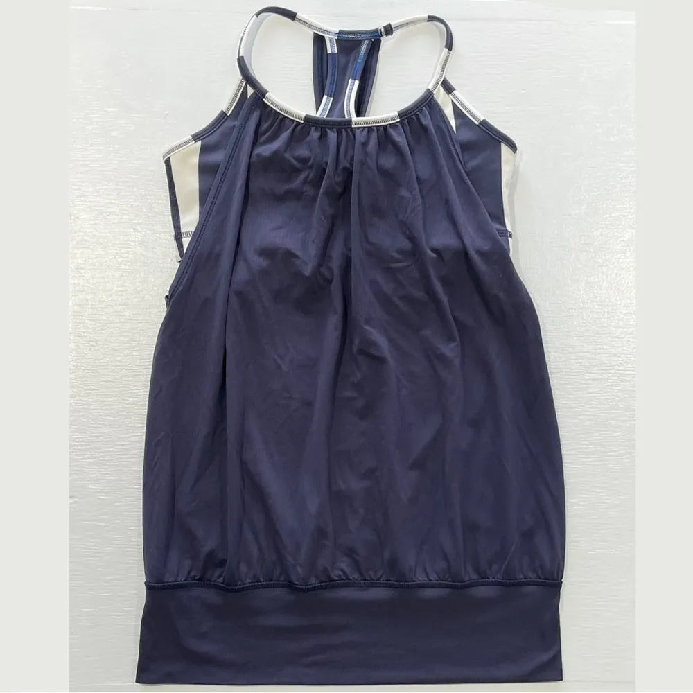 No Limits Layered Sports Bra Loose Fit Tank Top Cadet Blue Stripe Sz 4 - Image 14