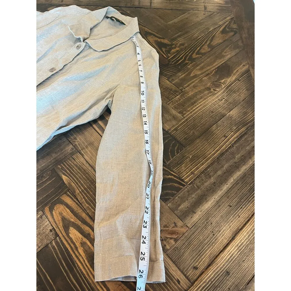 VTG Linen Long Sleeve Tunic Top Women 6 Neutral Lagenlook CottageCore Beach Trip - Image 6