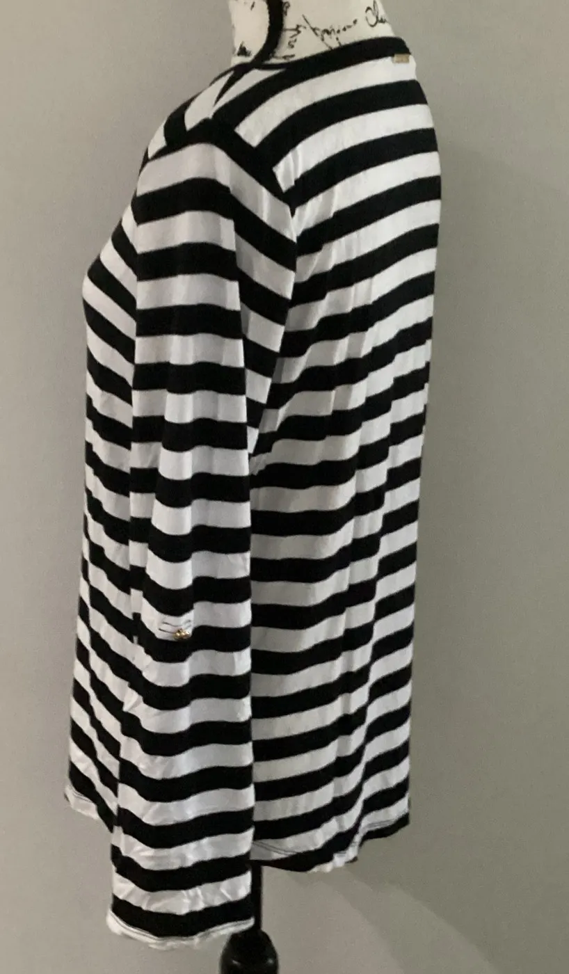 Rolled Sleeve Shirt Sz L Black&White Striped, Stretch - Image 3