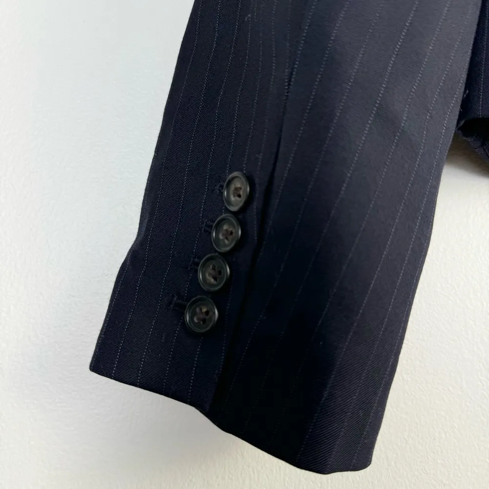 J Crew Super 120’s Blazer Suit Jacket 10T 10 Tall Black Pinstriped 2 Button Wool - Image 5