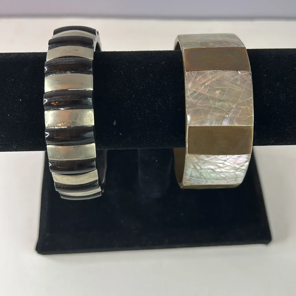 Y2K Two vintage striped wide bangle bracelets - Image 8
