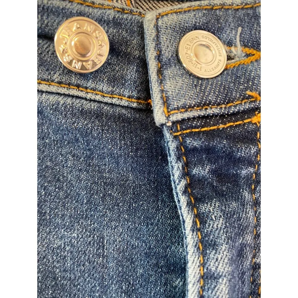 All Saints Roxanne Dark Blue Denim Stretch Ankle Raw Hem Jeans Sz 31 Slim Skinny - Image 7