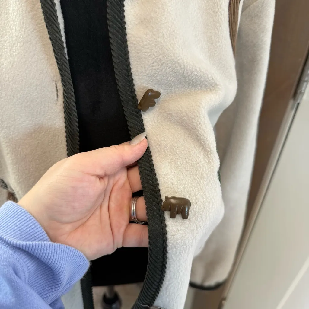 Vintage CJ Banks Button Down Sweater Jacket Cream Woodsy Animals Deer Trees XL Brown - Image 4