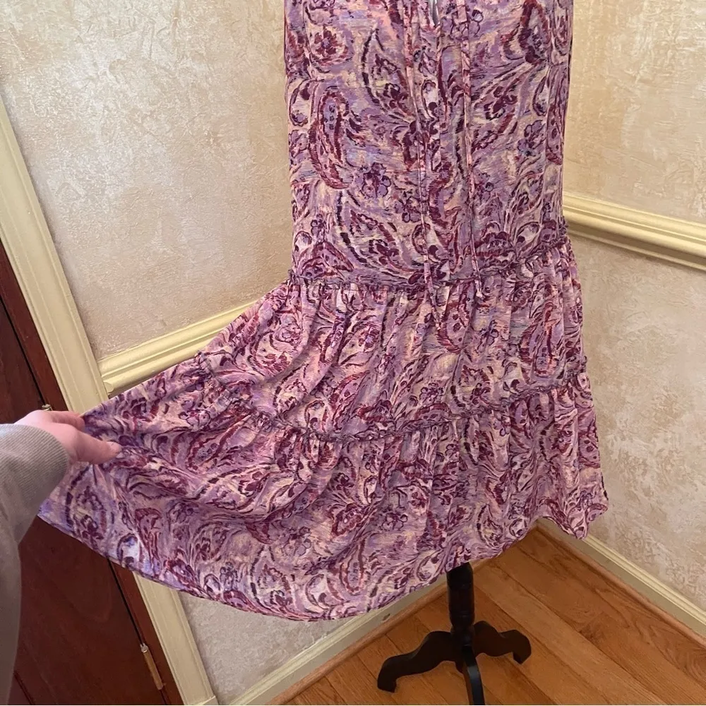Anthropologie Drew Floral Halter Tiered Mini Dress Pink-Purple Sz M - Image 4