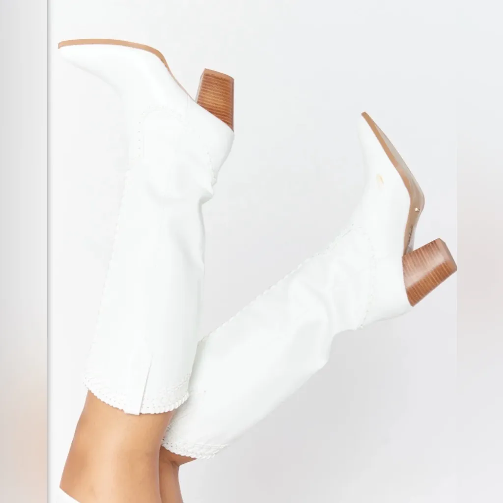 Billini Finley White Western Knee-High Heeled Boots - Image 2