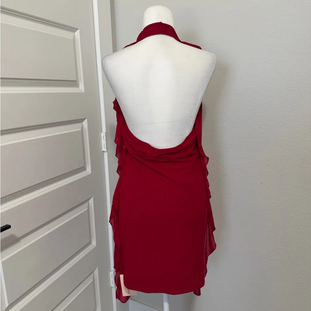 Halter Red Ruffle Mini Dress Sz Lg - Image 6