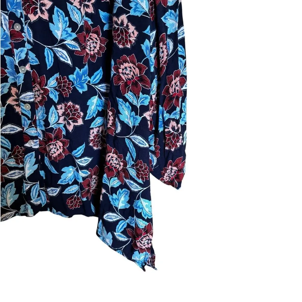 Ruby Rd Tunic Top Womens 2X Multi Floral Print Button Up Shark Bite Hem Blouse - Image 5