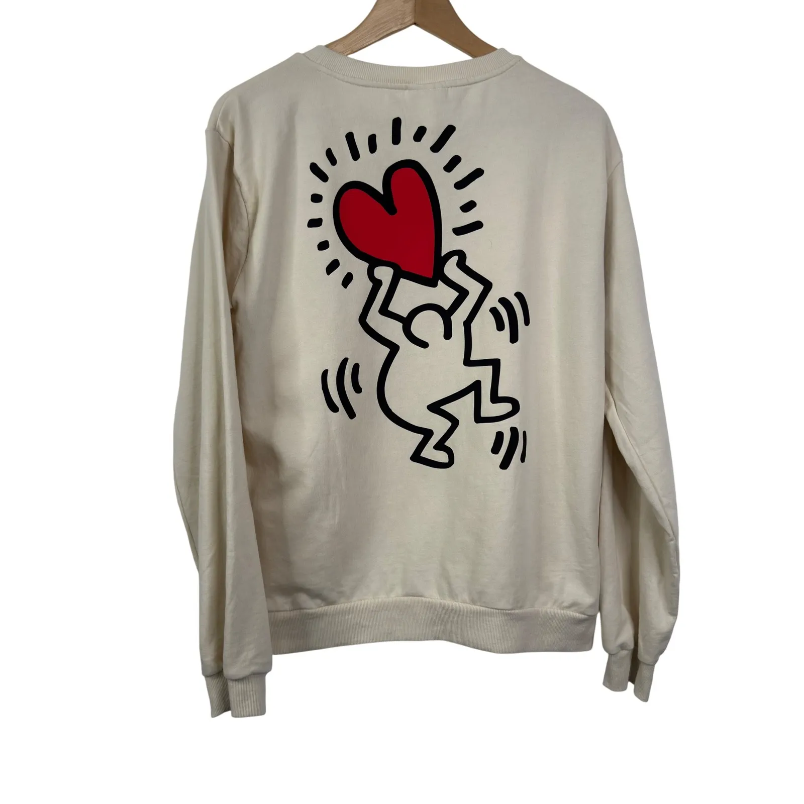 Keith Haring LOVE Heart Graphic Sweatshirt Cream Pullover Top Women's Size L Size L - Image 2