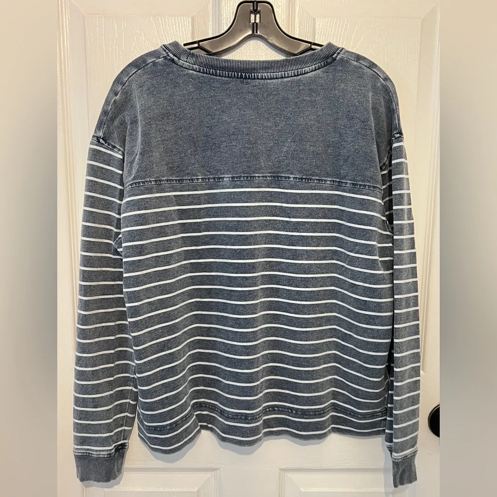 JANE + DELANCEY Women’s Gray Striped Vintage Wash Crewneck Sweatshirt Size L - Image 2