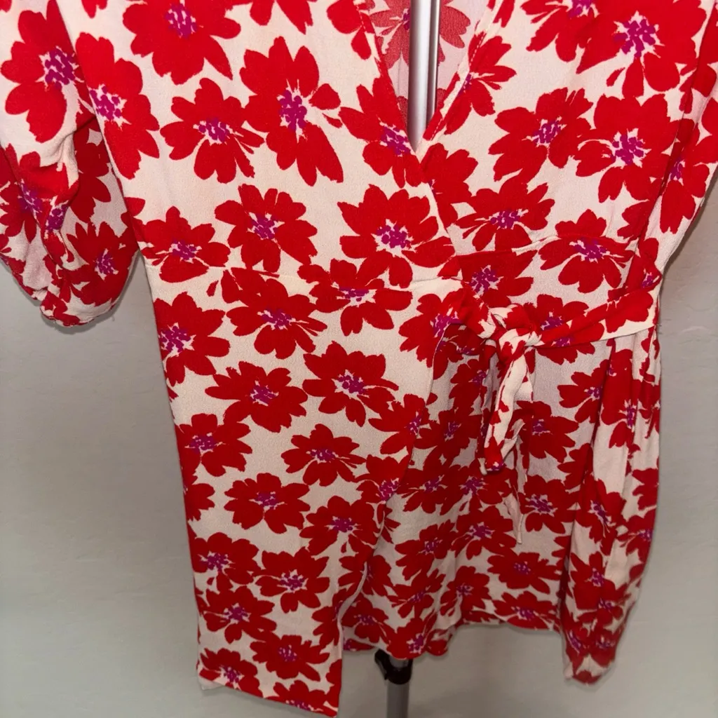 Zara Red Floral  Print Wrap Mini dress Size S - Image 8