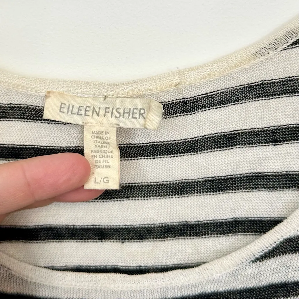 Eileen Fisher Black and White Linen Knit Striped Tank - Size: Large - Image 3