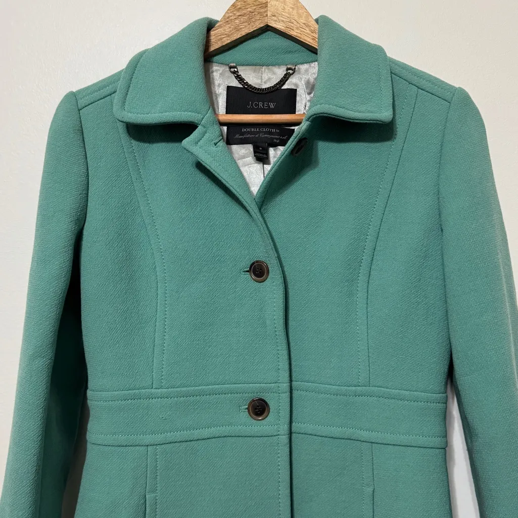 J Crew Classic Lady Day Coat Size 2 Wool Double Cloth Green - Image 4