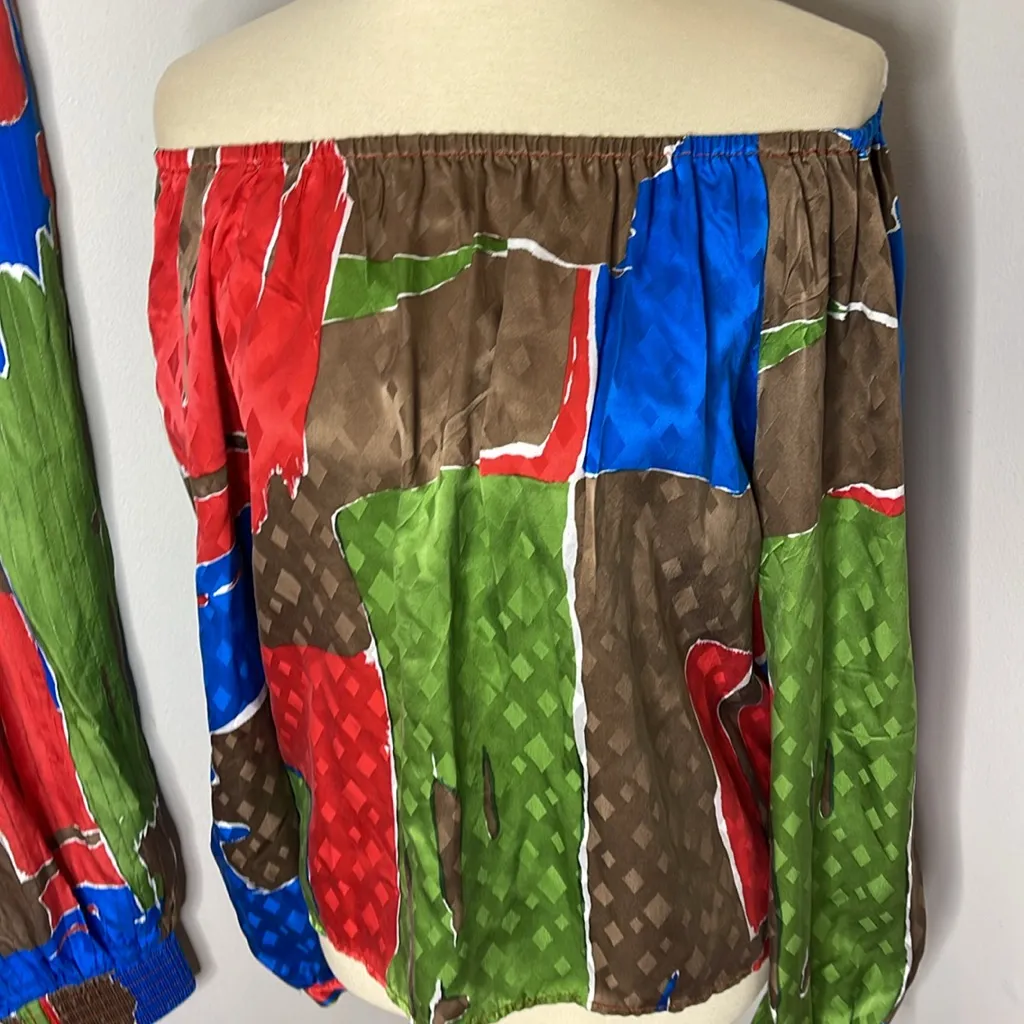 Tory Burch Silk Off Shoulder Shirt Jogger Set‎ - Image 3