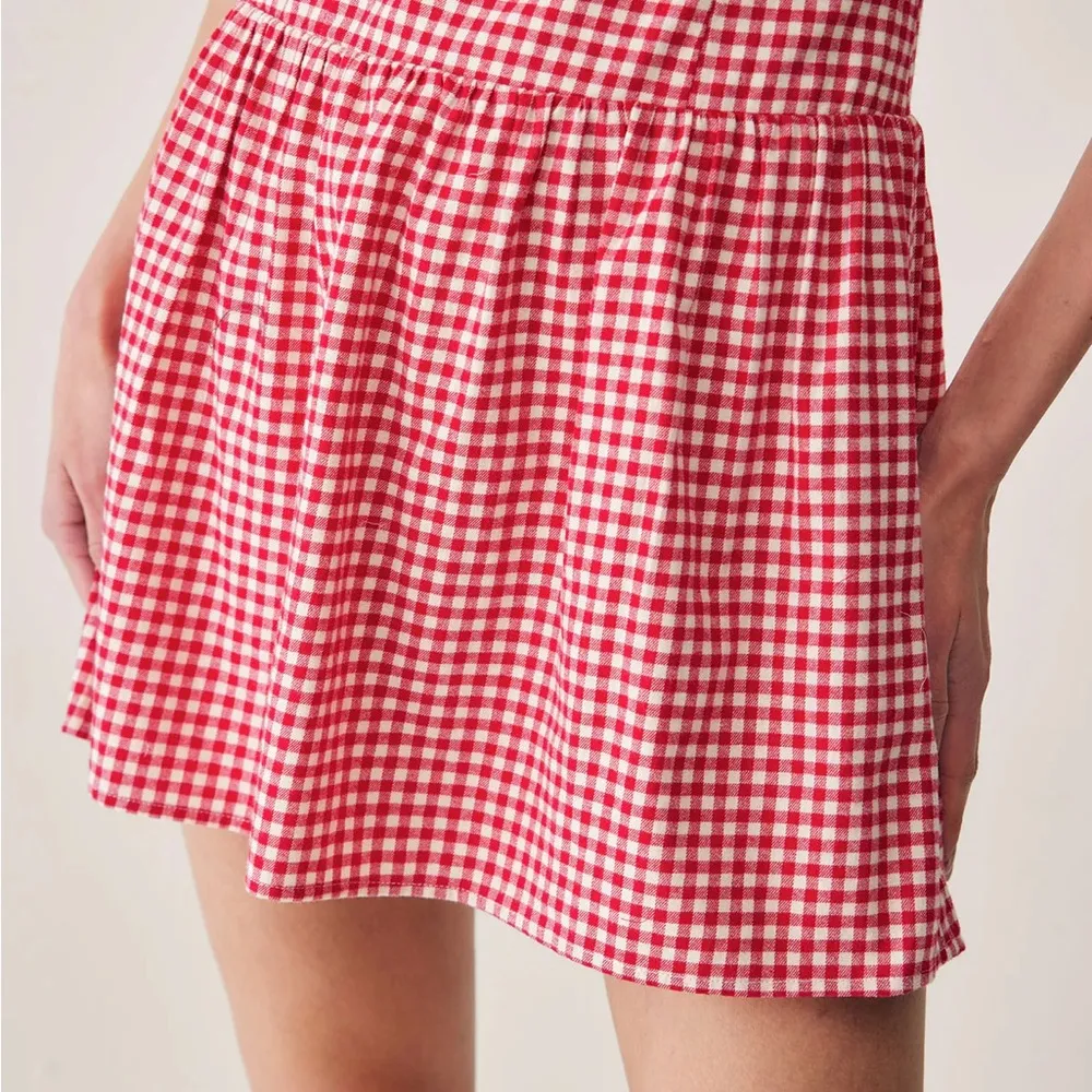 Rihoas Red Plaid Sweetheart Neck Slip Mini Dress Size M - Image 4