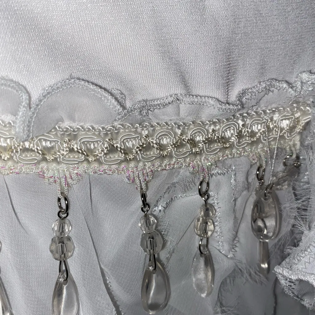 Banana USA Asymmetrical White Sheer Beaded Sequin floral Skirt Boho Fairycore Size M - Image 10