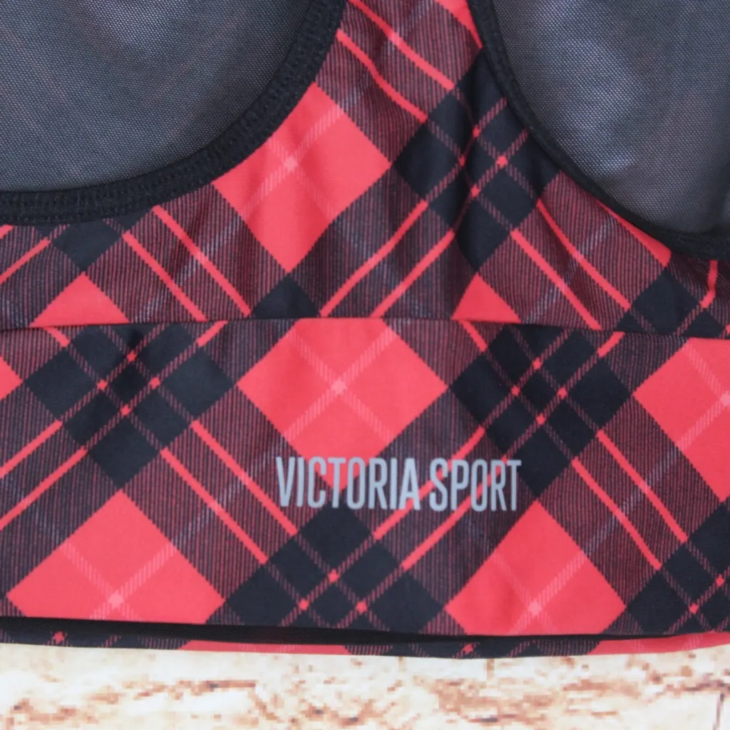 Victoria Sport | Glitter Logo Red Argyle Sports Bra - Image 4