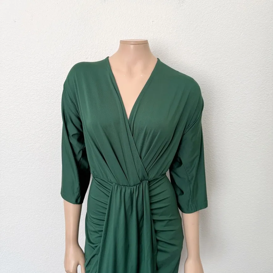 [Baltic Born] Hunter Green Mimi Midi Dress V-Neck Draped Bodycon Wedding Size XL - Image 5