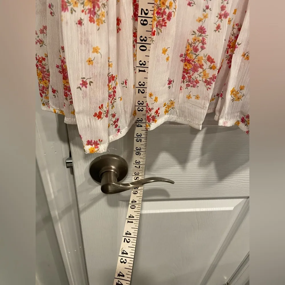 NWT Vince Camuto Size S White Floral Ruffle Flowy Long Sleeve Sheer Mini Dress - Image 7