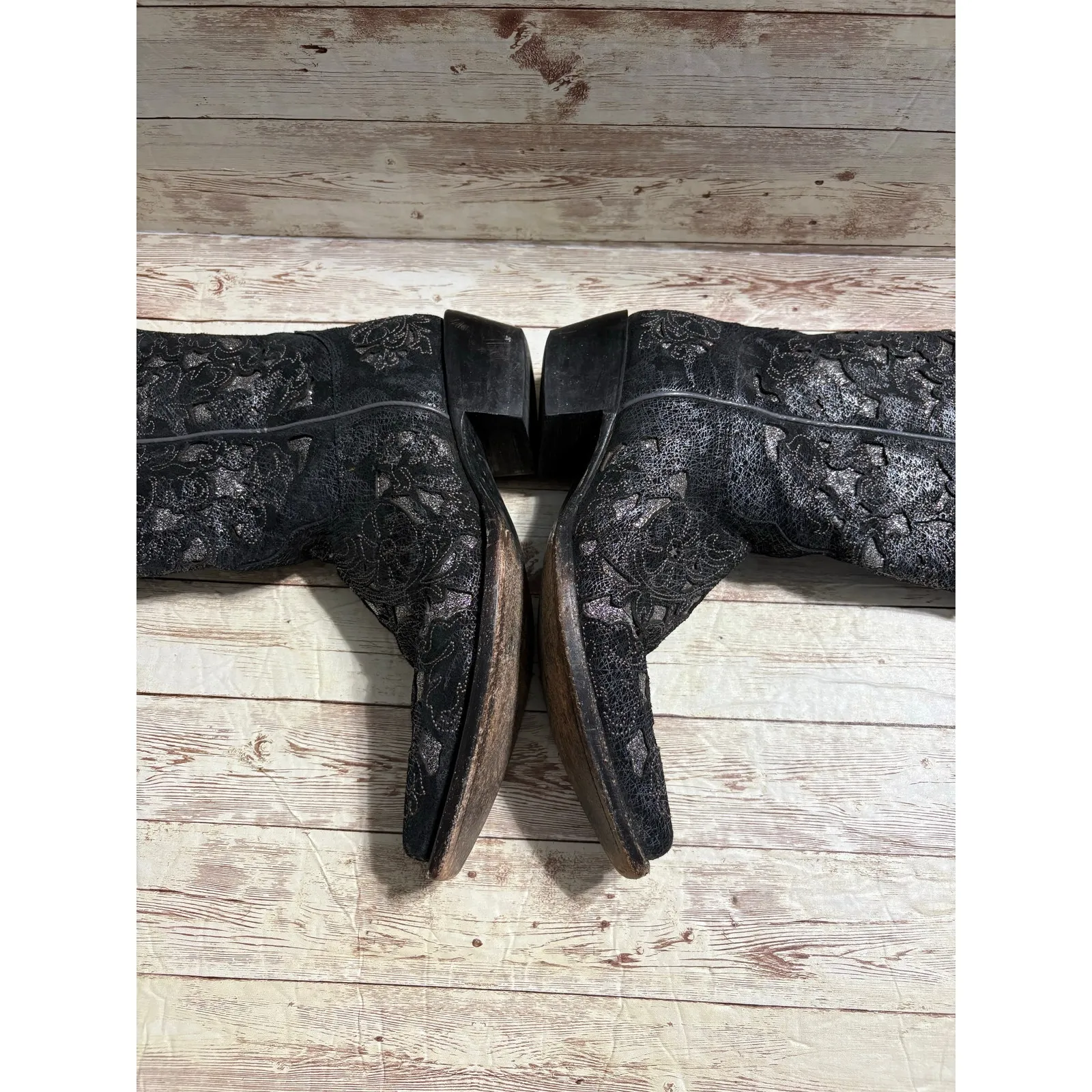 Shyanne Bittersweet Cowboy Boots Black Silver Women's 7.5 M Square Toe Leather - Image 8