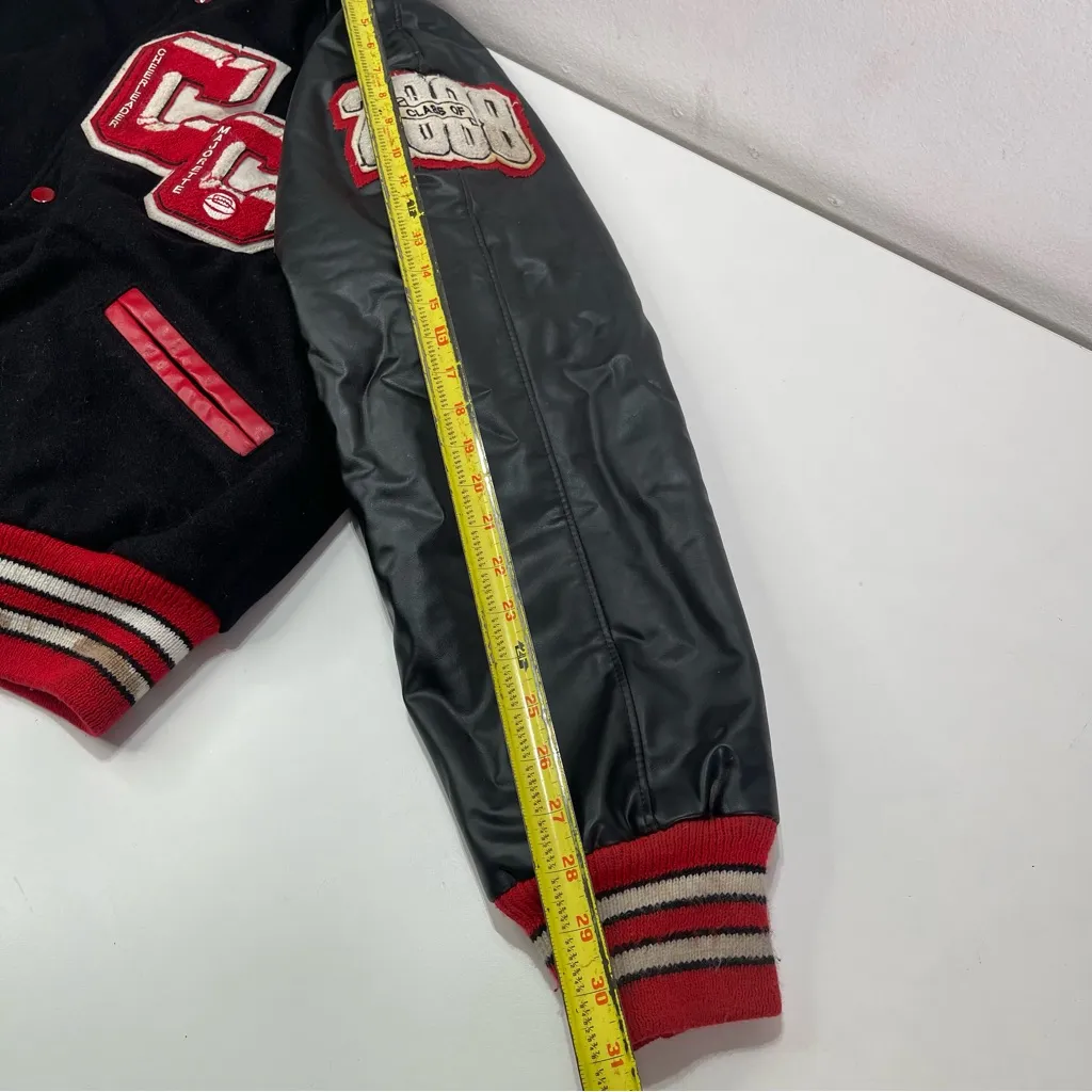 Wool Lettermen Jacket Black & Red Large Cheer Varsity Bomber Streetwear Academia - Image 7
