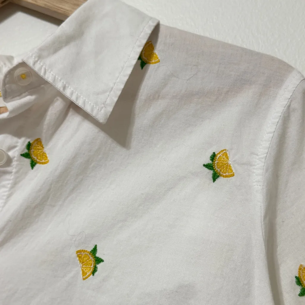 Talbots Classic Cotton Button Down with Embroidered Lemons 1X - Image 5