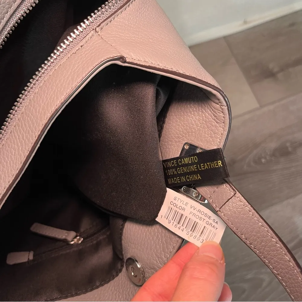 Vince Camuto Rosie Satchel Purse Pebble Leather gray Handbag - Image 9