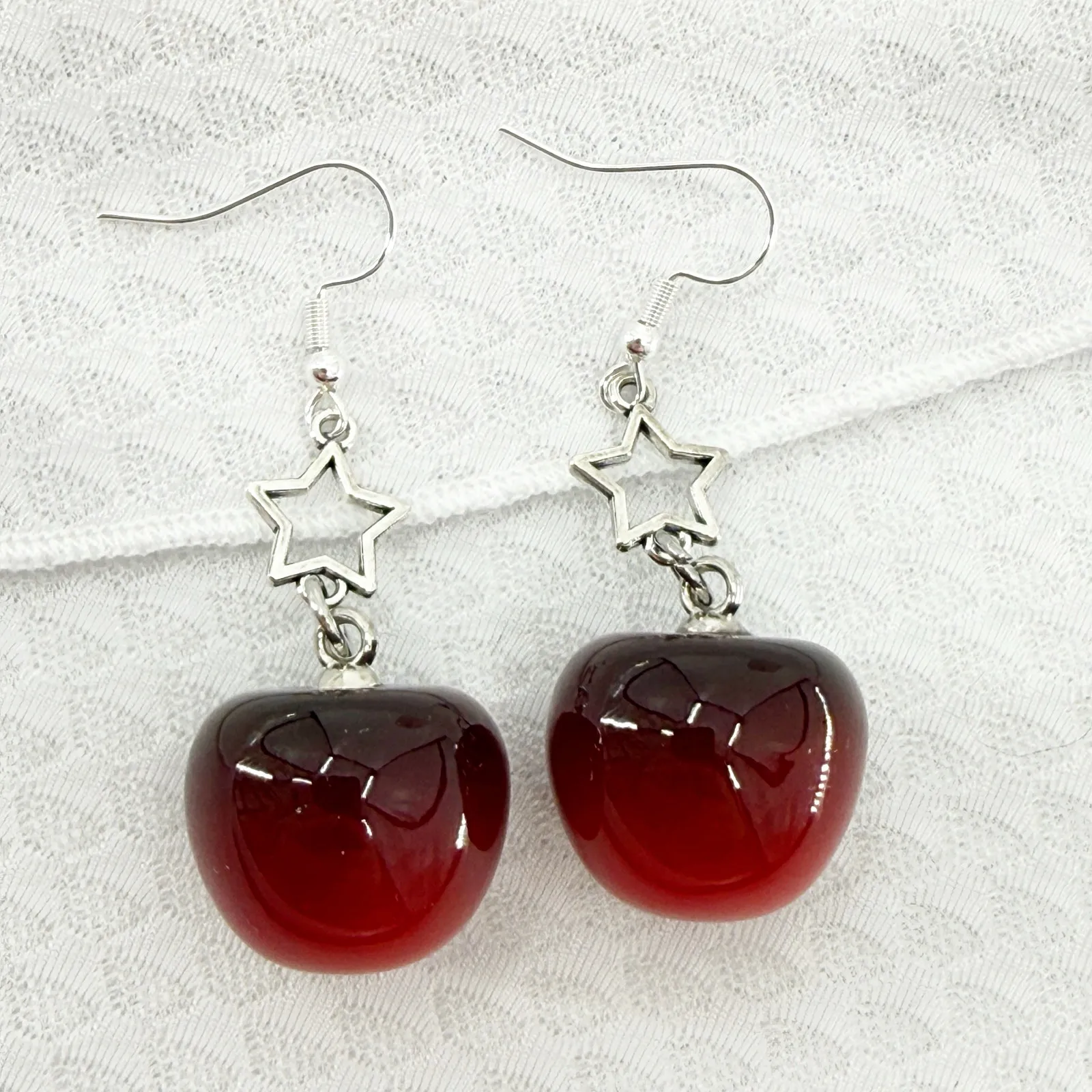 Cherry Star Dangle Earrings, Y2K Earrings Red - Image 2