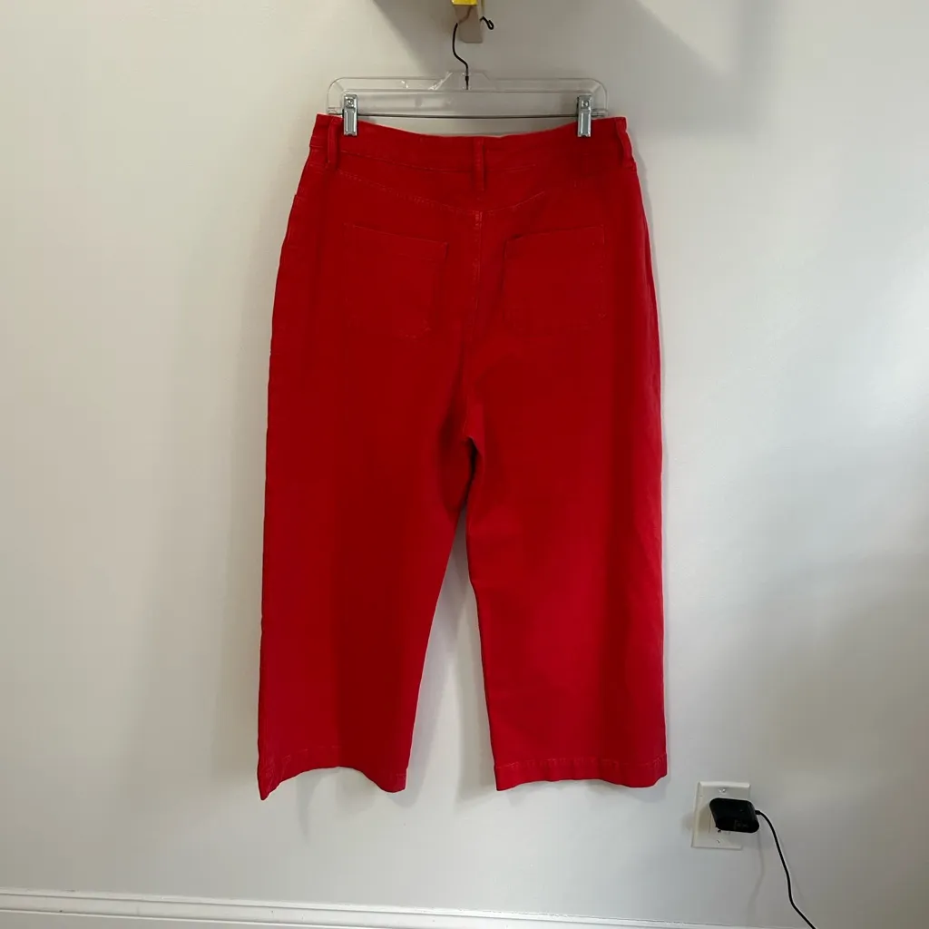 Boden Red High Waisted Wide Leg Crop Jeans Size 12 - Image 3
