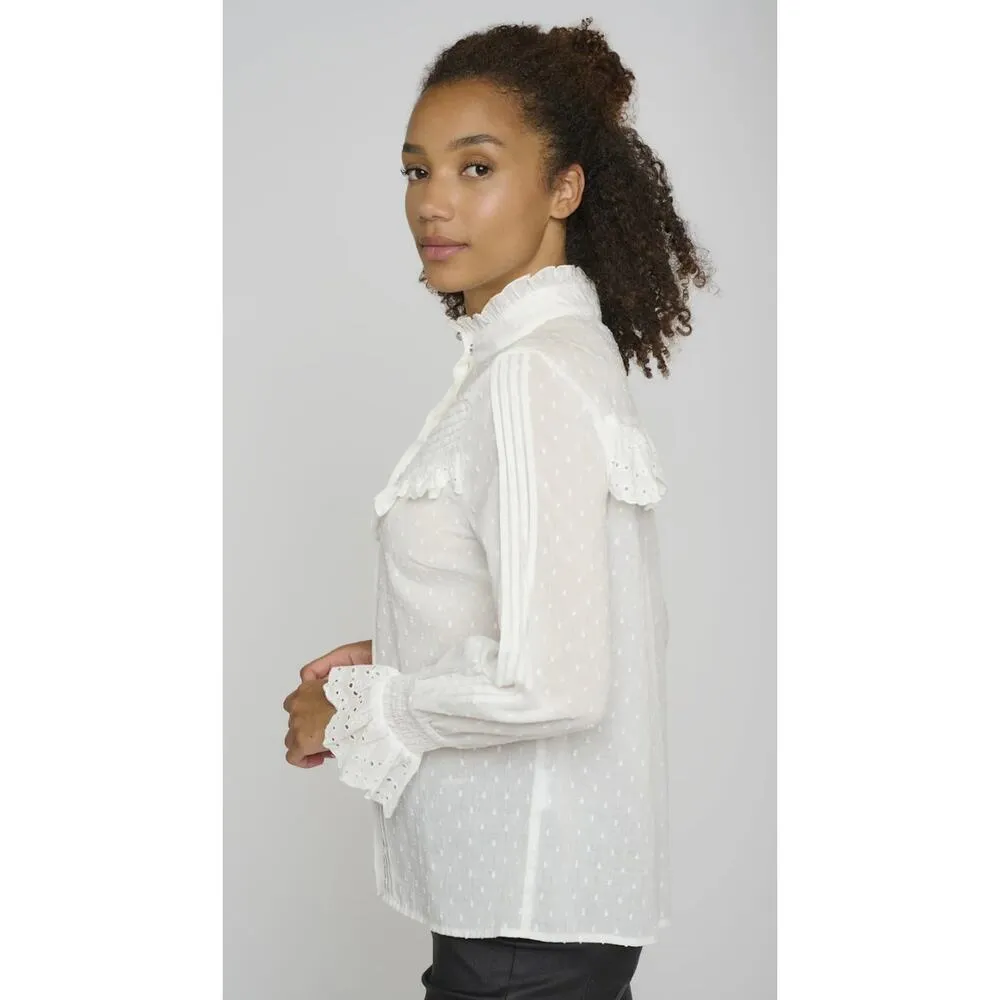 RINO & PELLE Marlot Cotton Lace White Frilly Blouse Size 38/ US 6 - Image 2